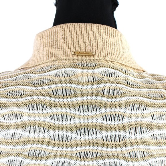 St. John Sport Wool Gold White Textured Stripe Cardigan Jacket L Zip-Up Sweater - Picture 6 of 8